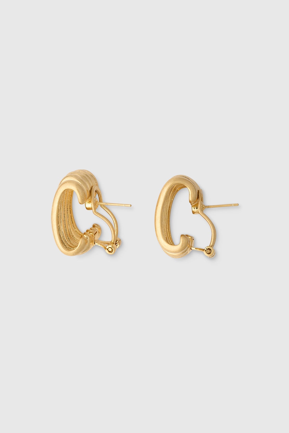 Ghost side view CAMILLA AND MARC Odin Stud Earrings 18k gold plated geometric studs.
