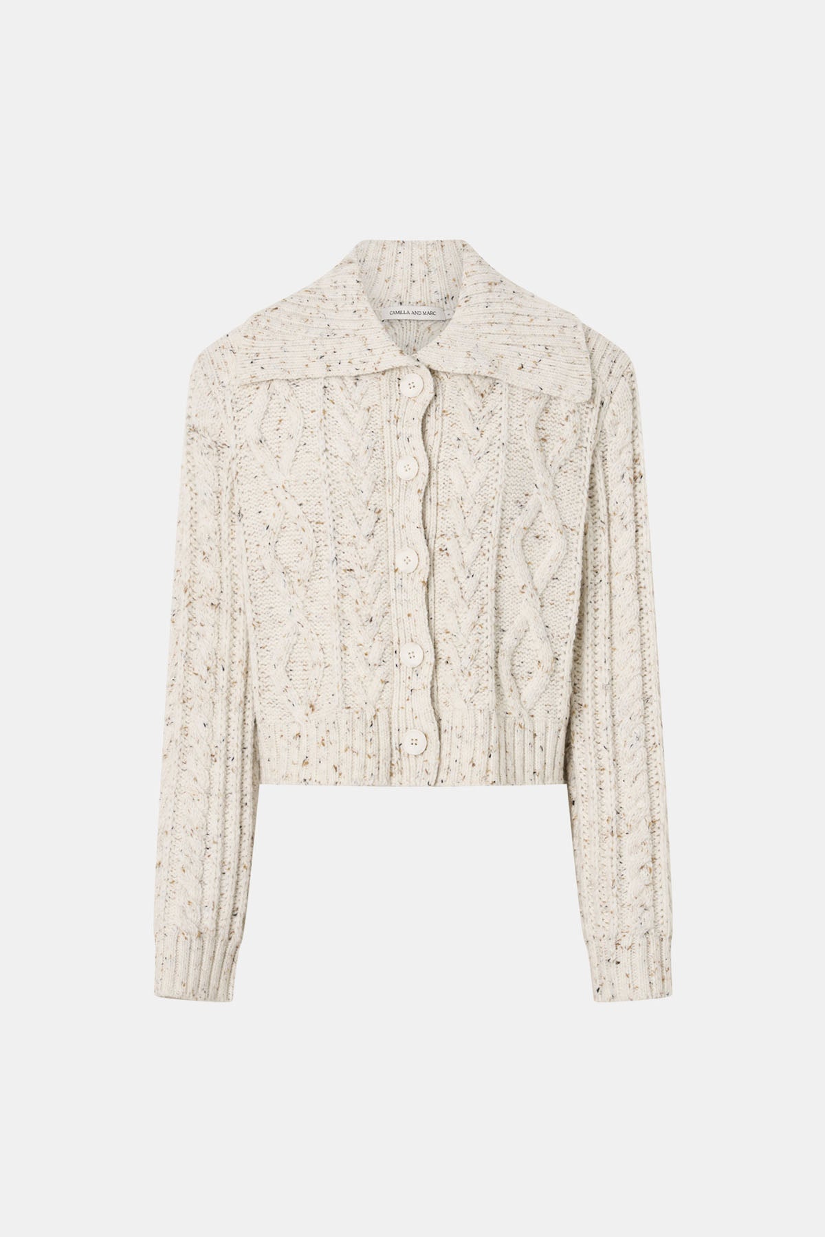 Ghost view CAMILLA AND MARC Oria Knit Cardigan in Marble cable‑knit with relaxed silhouette.