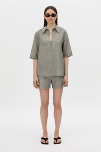 Phostre Stripe Linen Collared Top