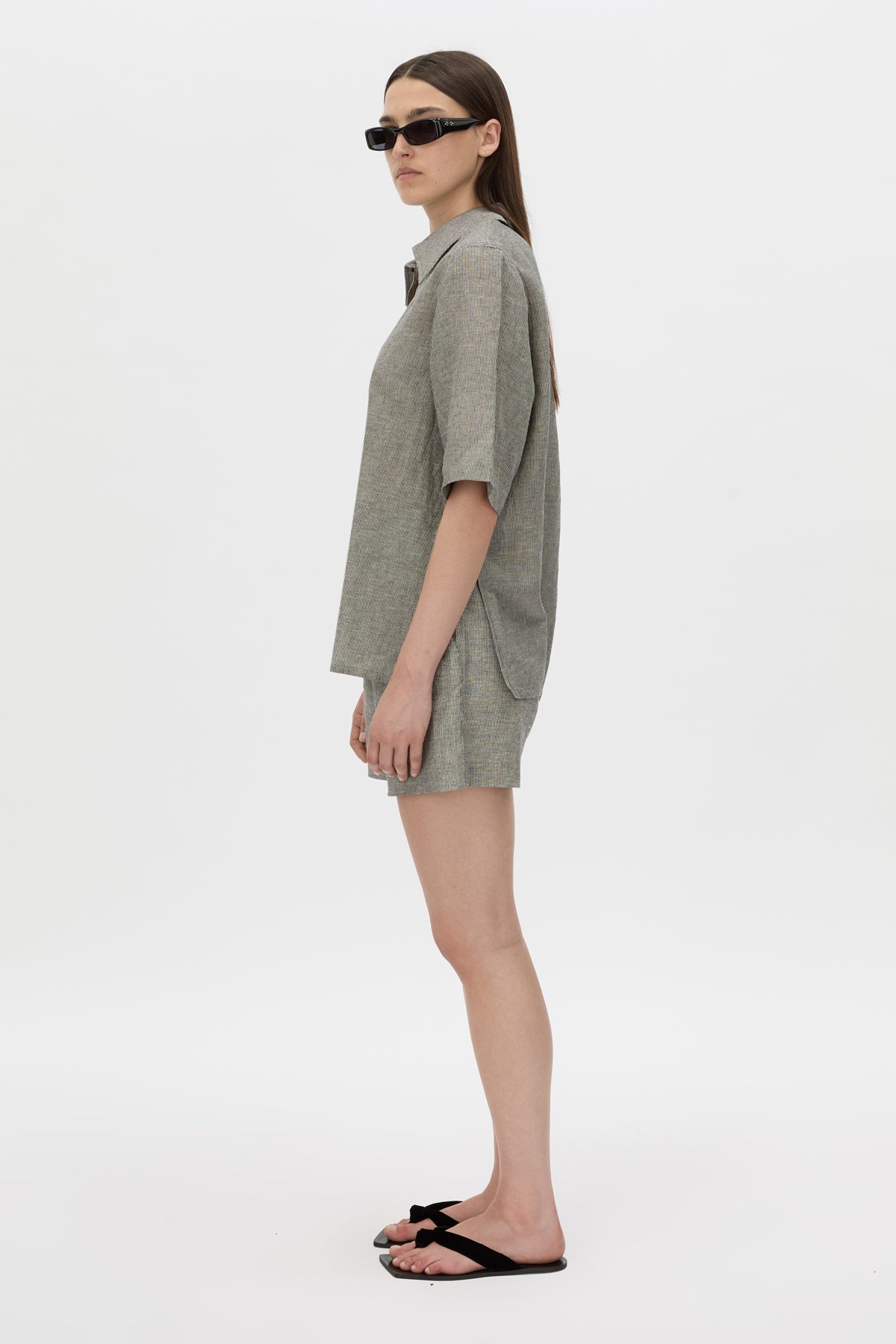 Phostre Stripe Linen Collared Top