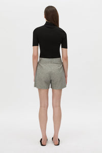 Back view CAMILLA AND MARC mid-rise Phostre Tailored Mini Short in black and white stripe with a fixed waistband.