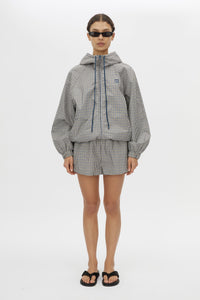 Front view CAMILLA AND MARC Pierce Check Anorak in Birch Check styled with the Pierce Check Short.