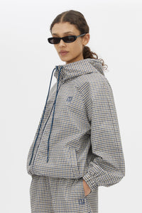 Cropped view CAMILLA AND MARC Pierce Check Anorak in Birch Check with hooded design and embroidered monogram.