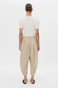 Back view CAMILLA AND MARC Pietro Gathered Wide Leg Pant in stone with a voluminous leg.