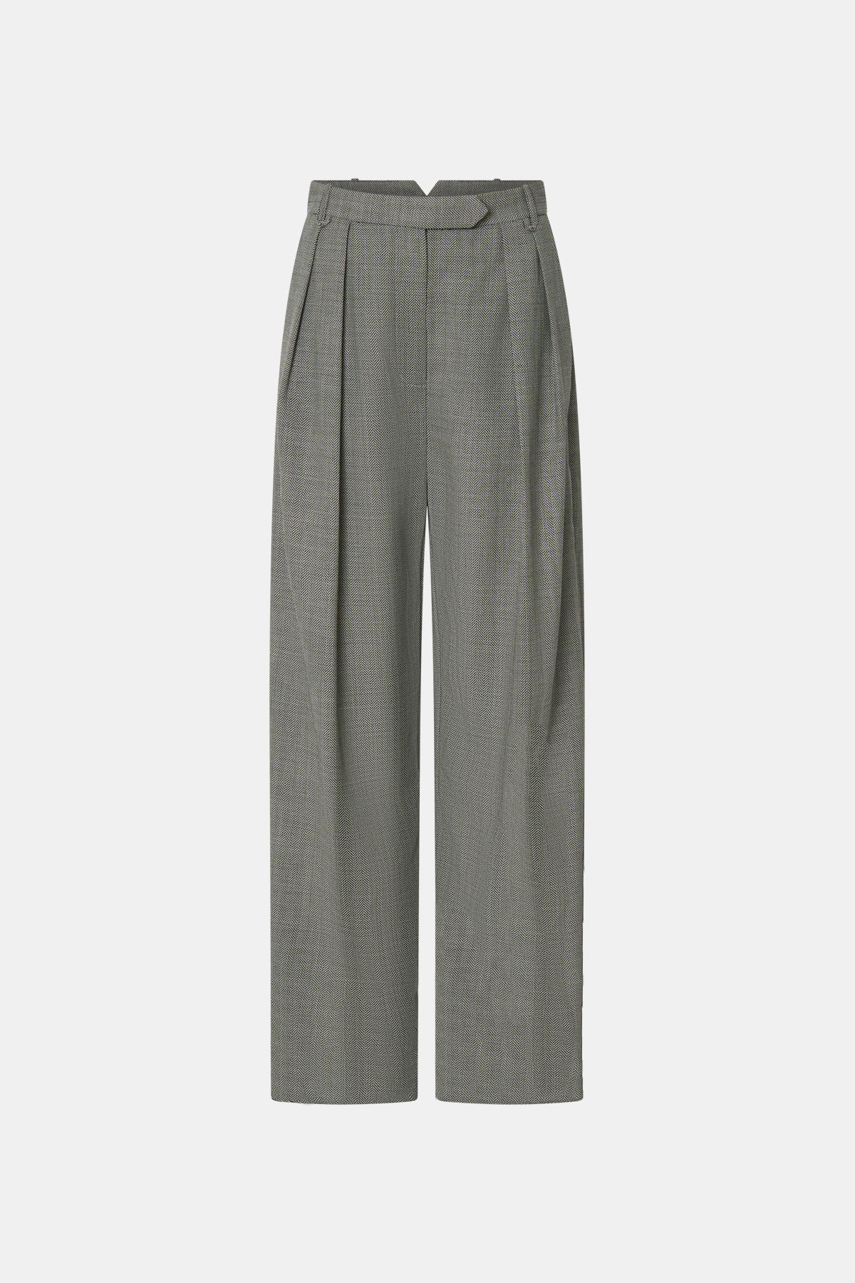 Ghost view CAMILLA AND MARC Ren Pant in Charcoal Herringbone with a double‑pleat wide‑leg silhouette.