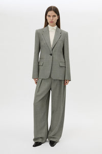 Front view CAMILLA AND MARC Ren Single Breasted Blazer in Charcoal Herringbone featuring 100% Australian Wool.