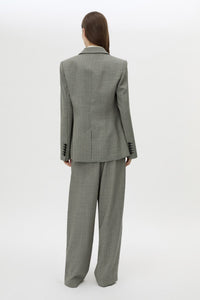 Back view CAMILLA AND MARC Ren Single Breasted Blazer in Charcoal Herringbone featuring 100% Australian Wool.
