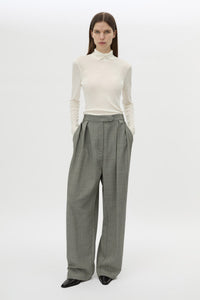 Front view CAMILLA AND MARC Ren Pant in Charcoal Herringbone styled with the Barre High Neck Top.