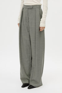 Cropped view CAMILLA AND MARC Ren Pant in Charcoal Herringbone with wide‑leg double pleats and tailored detailing.