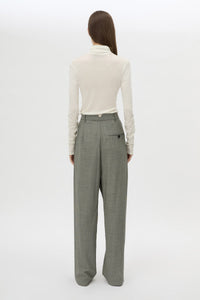 Back view CAMILLA AND MARC Ren Pant in Charcoal Herringbone with wide‑leg double pleats and tailored detailing.