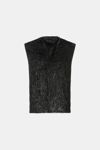 Ghost view CAMILLA AND MARC Sabel Top in Black with sequin finish and high crew neckline.