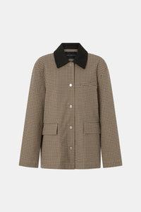 Ghost view CAMILLA AND MARC Sage Check Jacket in Walnut Check with denim detailing and contrast collar.