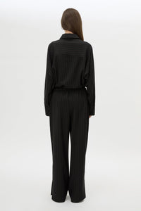 Back view CAMILLA AND MARC Sedona Stripe Pant in Black Stripe with relaxed fit and adjustable waistband.