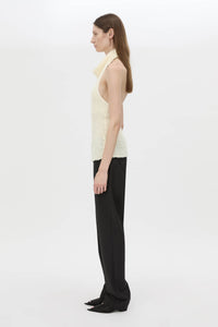 Side view CAMILLA AND MARC Silvie Textured Knit Top in soft white with a cowl halter neckline.