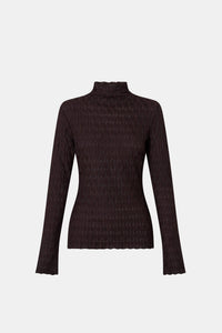 Ghost view CAMILLA AND MARC Sissil Top in Chocolate with long sleeves and funnel neckline.