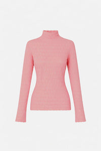 Ghost view CAMILLA AND MARC Sissil Top in Powder Pink jersey with long sleeves and funnel neck.