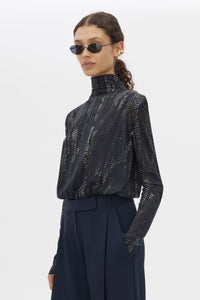 Cropped view CAMILLA AND MARC Talice Bodysuit in Printed Black with a high fitted neckline.
