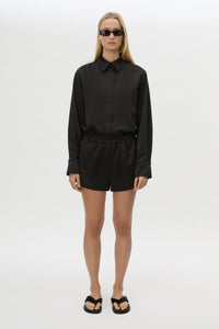 Front view CAMILLA AND MARC Tamar Mini Short in Black styled with the Ground Long Sleeve Shirt. 