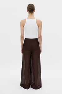 Back view CAMILLA AND MARC high-waisted Tessara Pant in chocolate brown.