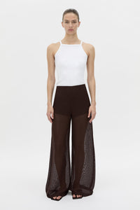 Front view CAMILLA AND MARC high-waisted Tessara Pant in chocolate brown.