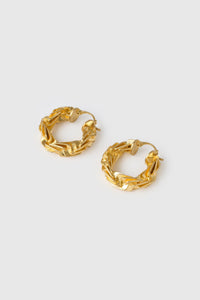 Three-quarter view CAMILLA AND MARC Wrenley Hoops with worn‑look 18k gold plating.