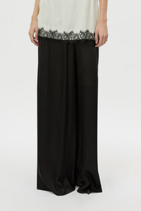 Cropped view CAMILLA AND MARC Mirage Lounge Pant in Black, featuring high lustre satin, and a relaxed fit.