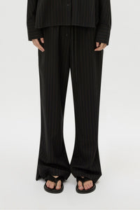 Cropped view CAMILLA AND MARC Sedona Stripe Pant in Black Stripe with relaxed fit and adjustable waistband.