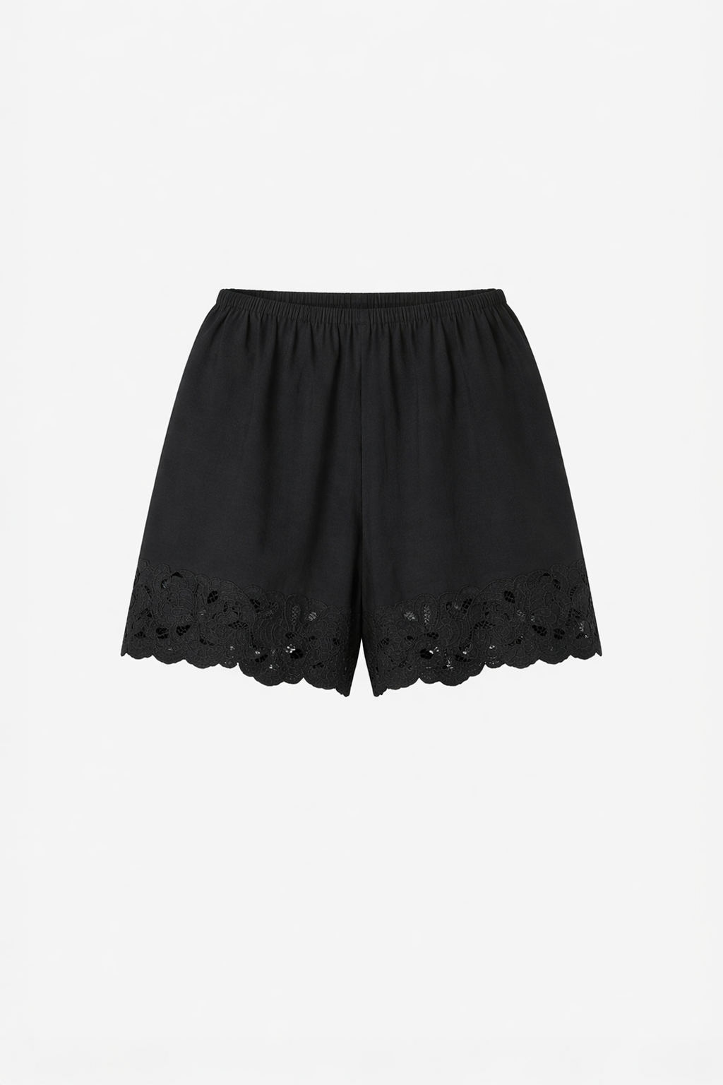 Ghost view CAMILLA AND MARC Chara Embroidered Short in black with embroidered hem and elasticated waistband.