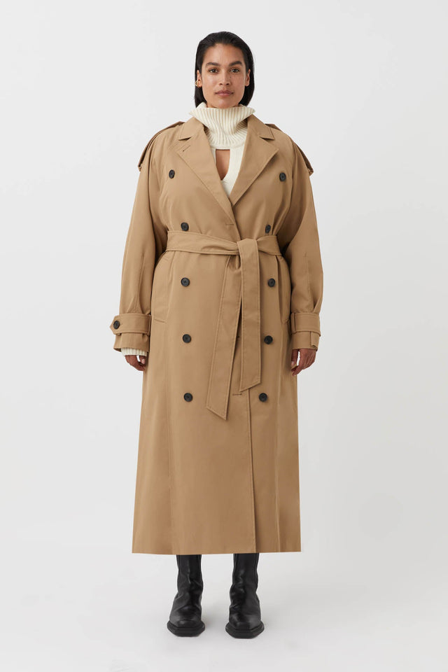 Collins Tailored Trench Coat in Camel Beige - C&M |CAMILLA AND